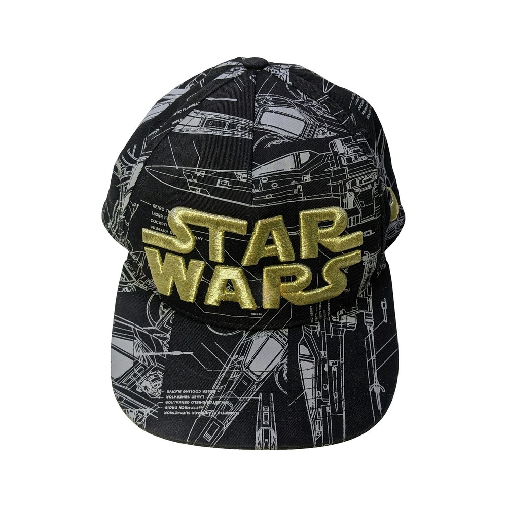 STAR WARS SNAPBACK CAP THINKGEEK BLACK GOLD‎ REBEL SYMBOL X-WING HAT EXCELLENT